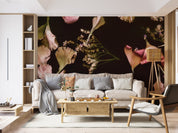 3D Pink Floral Petals Black Background Wallpaper Wall Mural Wall Decor Wall Art Wall Sticker Remoable Wallpaper