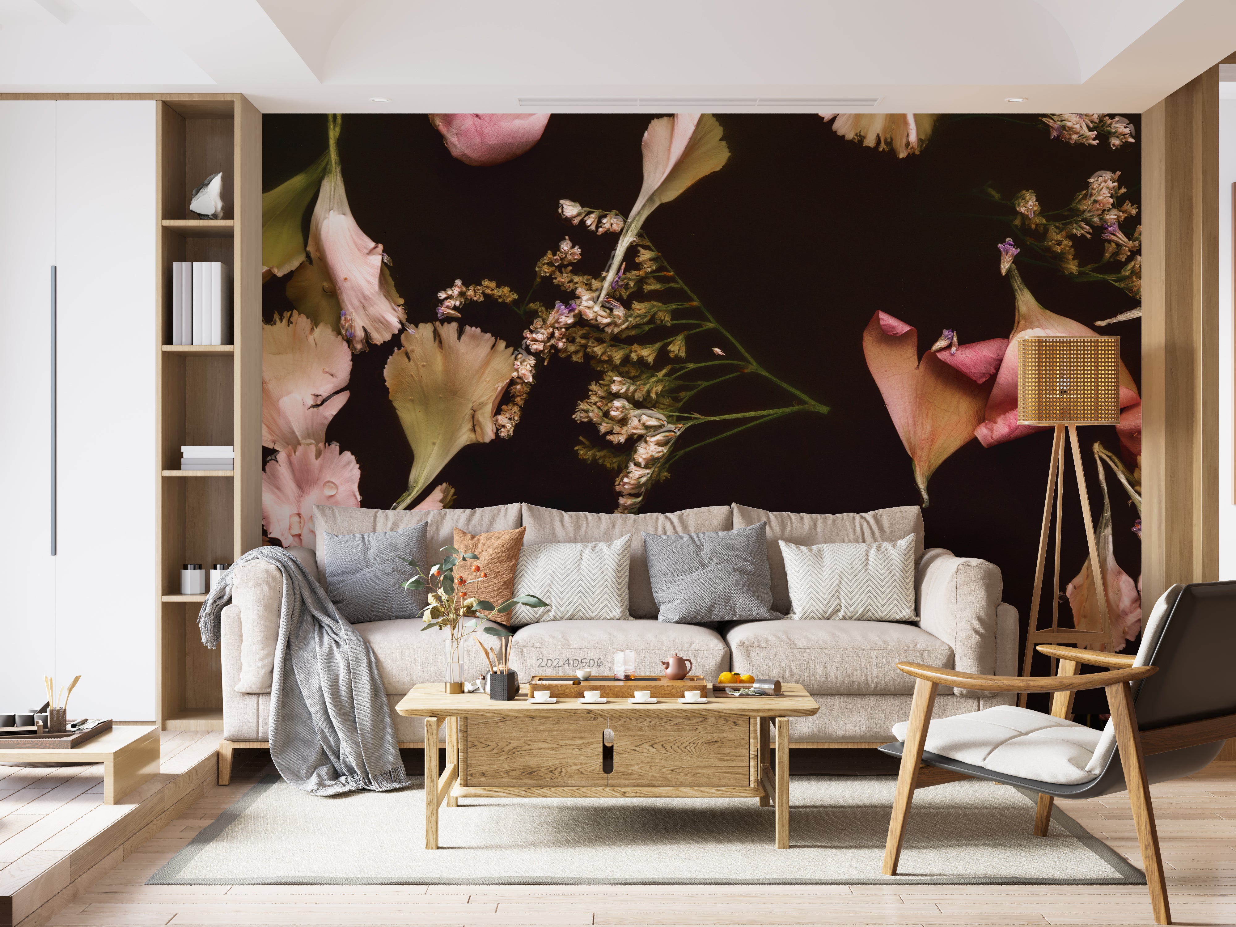 3D Pink Floral Petals Black Background Wallpaper Wall Mural Wall Decor Wall Art Wall Sticker Remoable Wallpaper