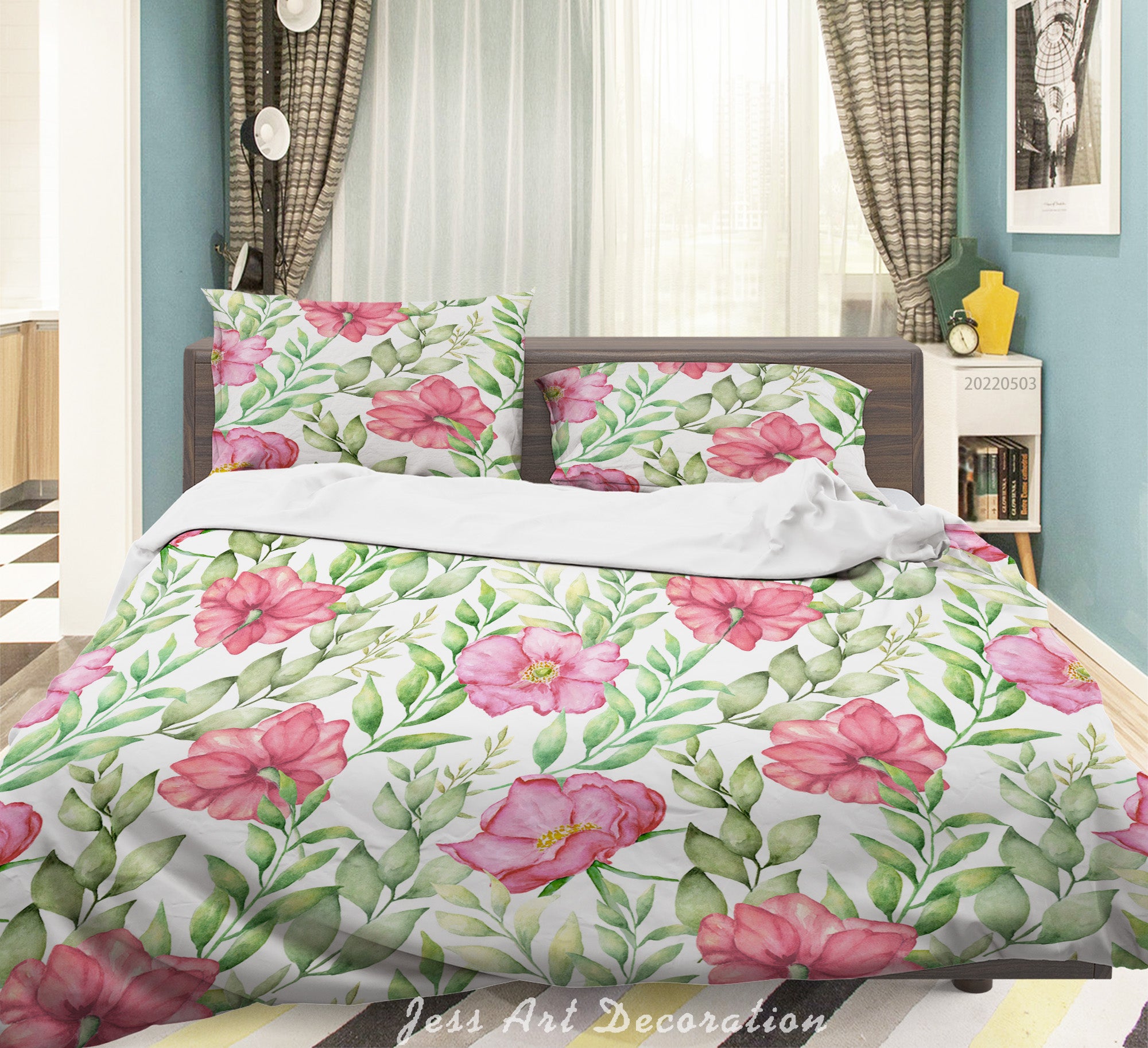 3D Floral Leaf Pale Green Quilt Cover Set Bedding Set Duvet Cover Pillowcase 478