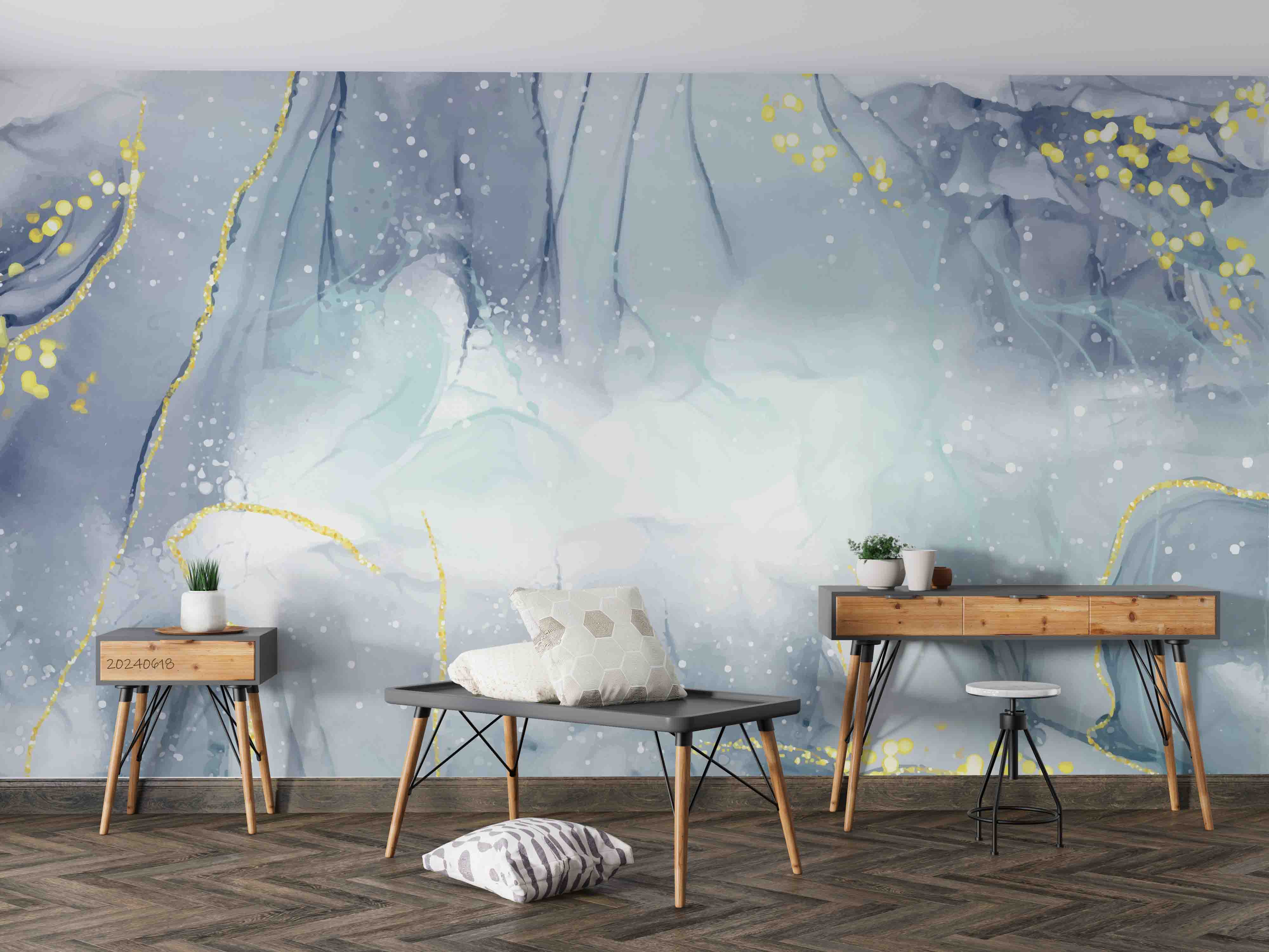 3D Abstract Damaskeen Gray Round Wall Mural Wallpaper YXL 627
