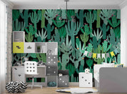 3D Watercolor Cactus Floral Black Background Wall Mural Wallpaper GD 4781- Jess Art Decoration