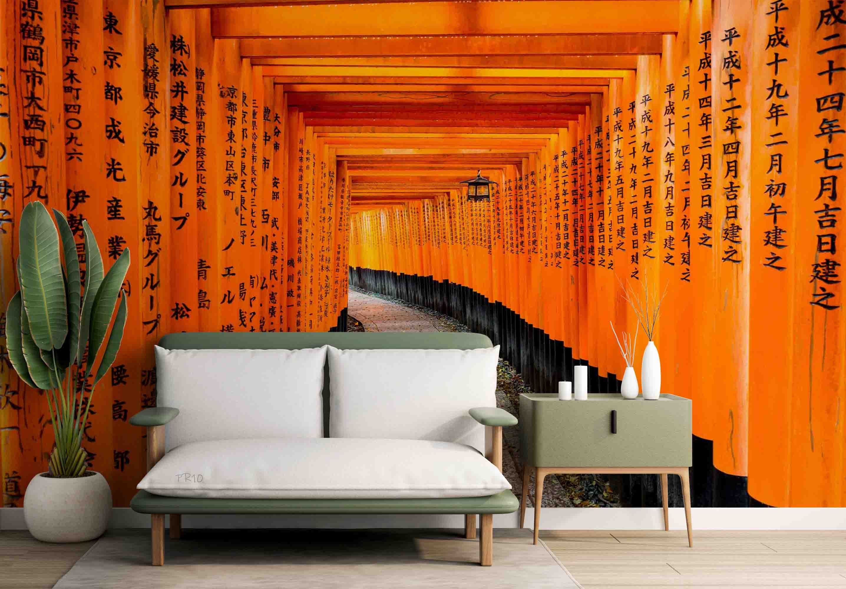 3D Red Tori Gate Fushimi Inari Shrine Kyoto Japan Wall Mural Wallpaper GD 4728- Jess Art Decoration