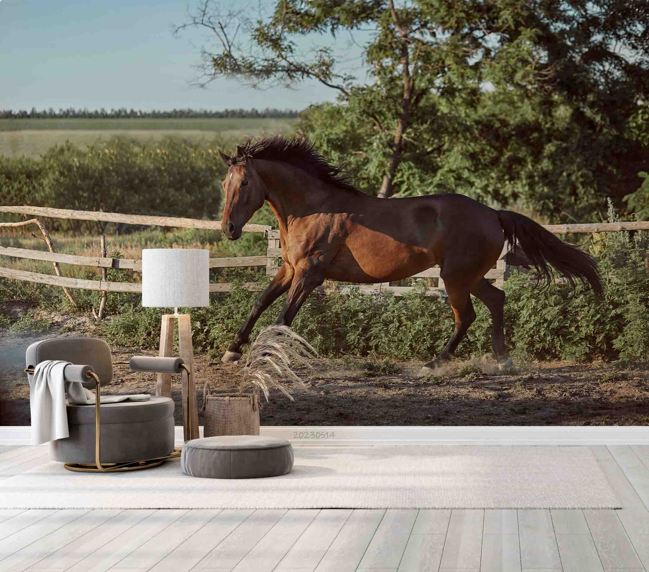 3D Horse Paddock Sand Field Summer Animal Ranch Wall Mural Wallpaper GD 5338- Jess Art Decoration