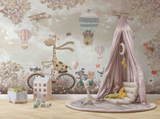 3D Cartoon Animal Hot Air Balloon Retro Airplane Bicycle Wall Mural Wallpaper GD 4155- Jess Art Decoration