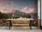 3D Morning Sea Mountain Rock Green Grass Flower Pink Sky Wall Mural Wallpaper GD 3098- Jess Art Decoration