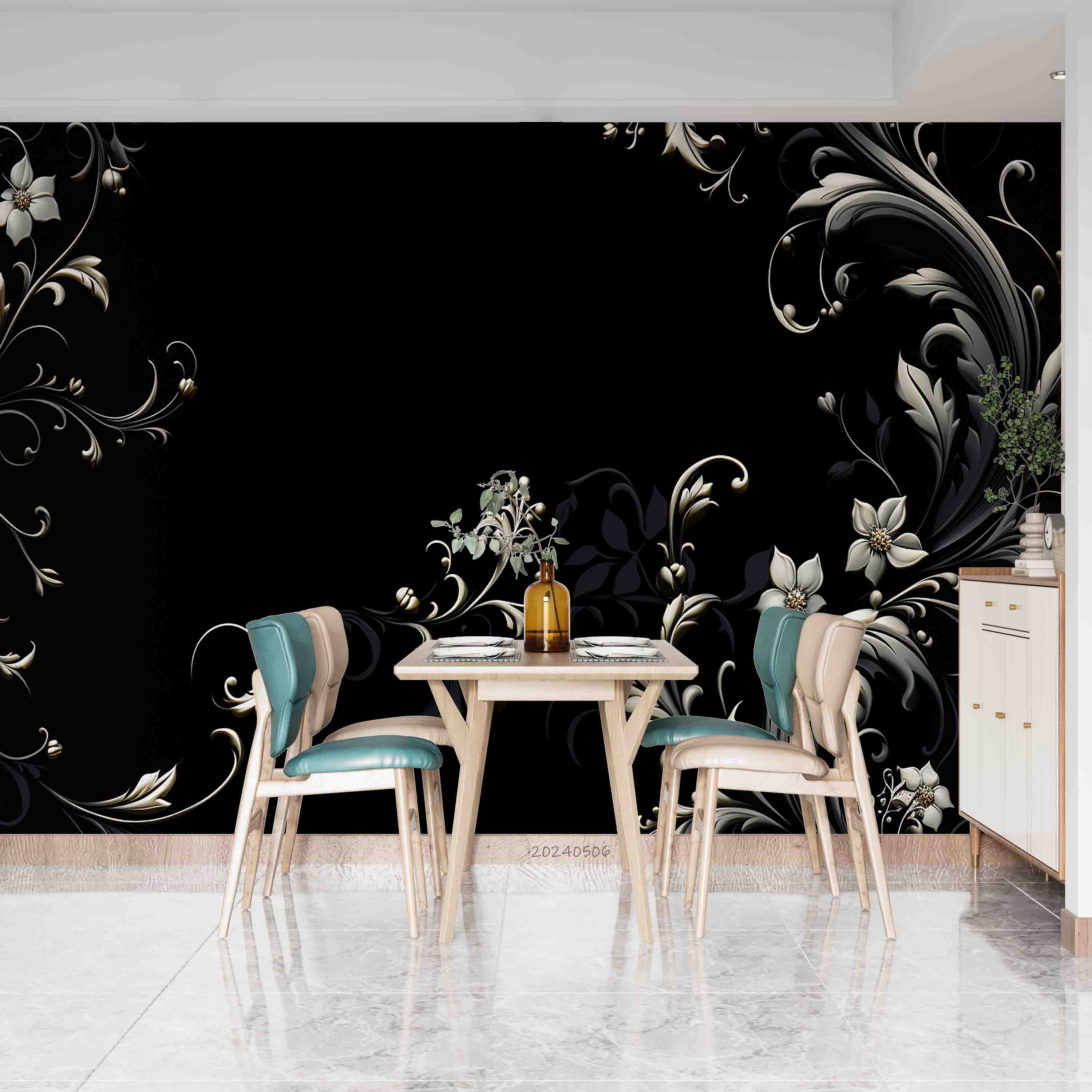 3D Black Floral Leaf Background Wallpaper Wall Mural Wall Decor Wall Art Wall Sticker Remoable Wallpaper