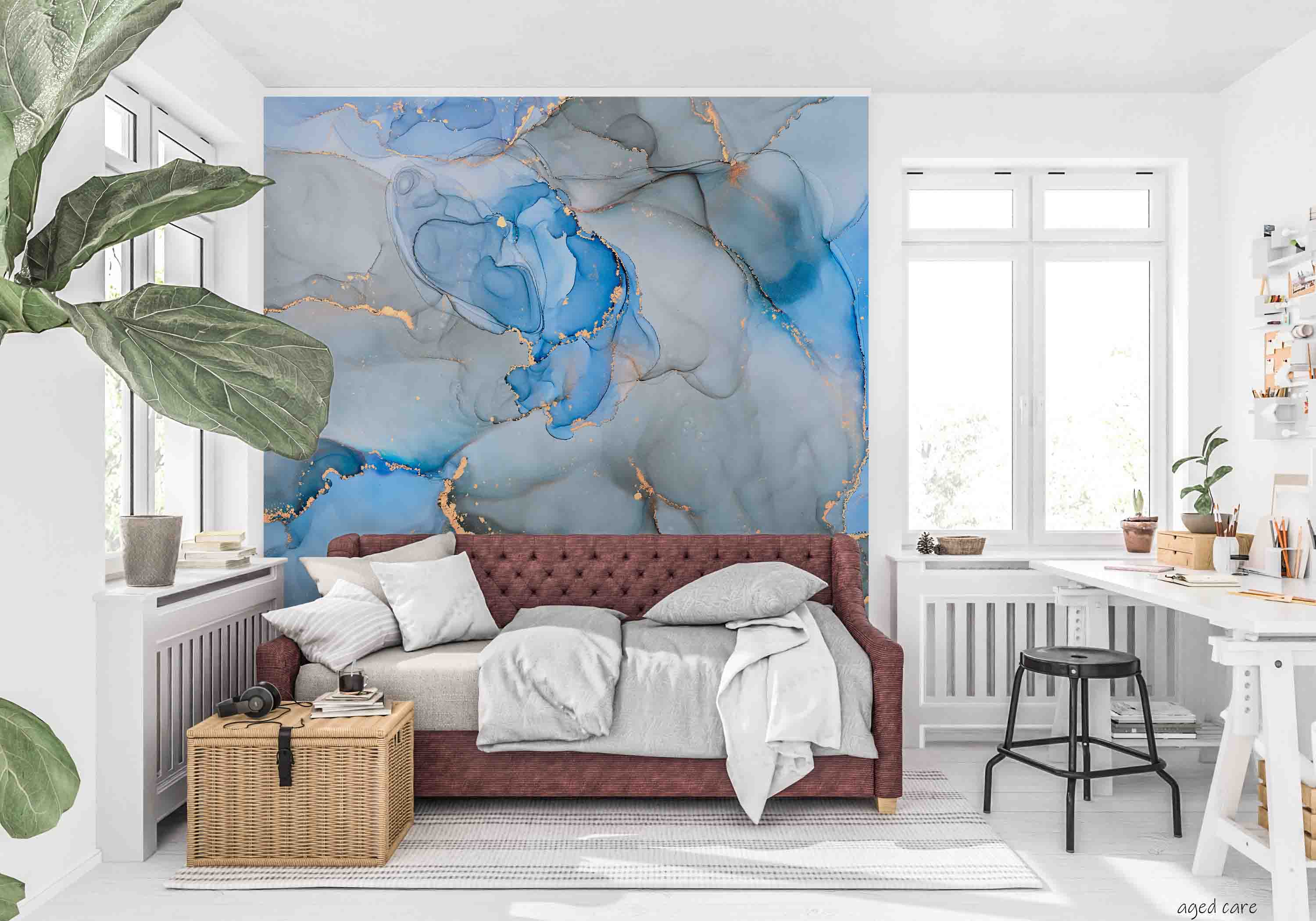 3D Aged Care Retirement Home Gerocomium Rest Home Marble Blue Wall Mural Wallpaper 19