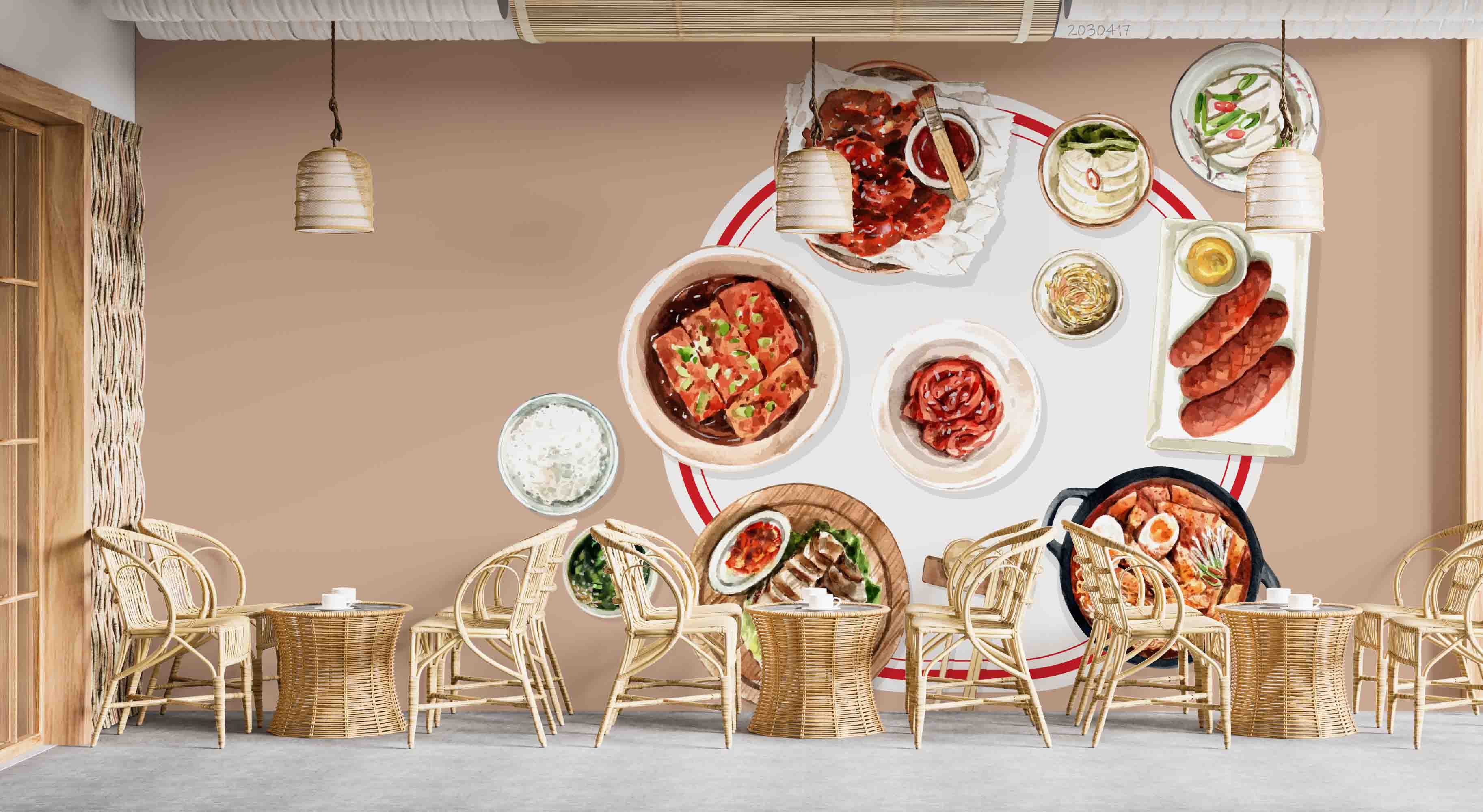 3D Korean Food Design Spicy Chicken Kimchi Watercolor Illustration Wall Mural Wallpaper GD 5487- Jess Art Decoration