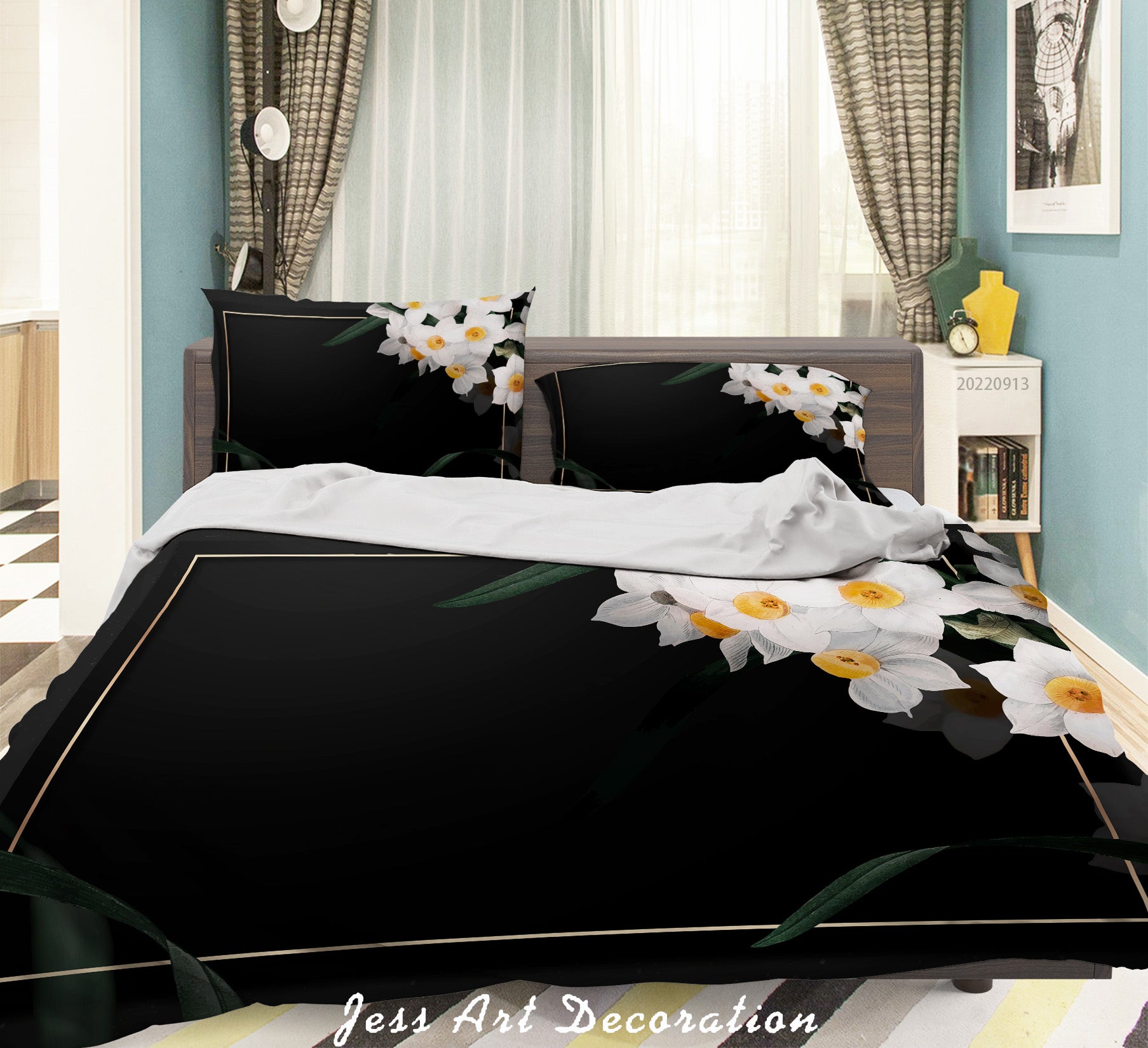 3D Floral Leaf Black Quilt Cover Set Bedding Set Duvet Cover Pillowcase 76