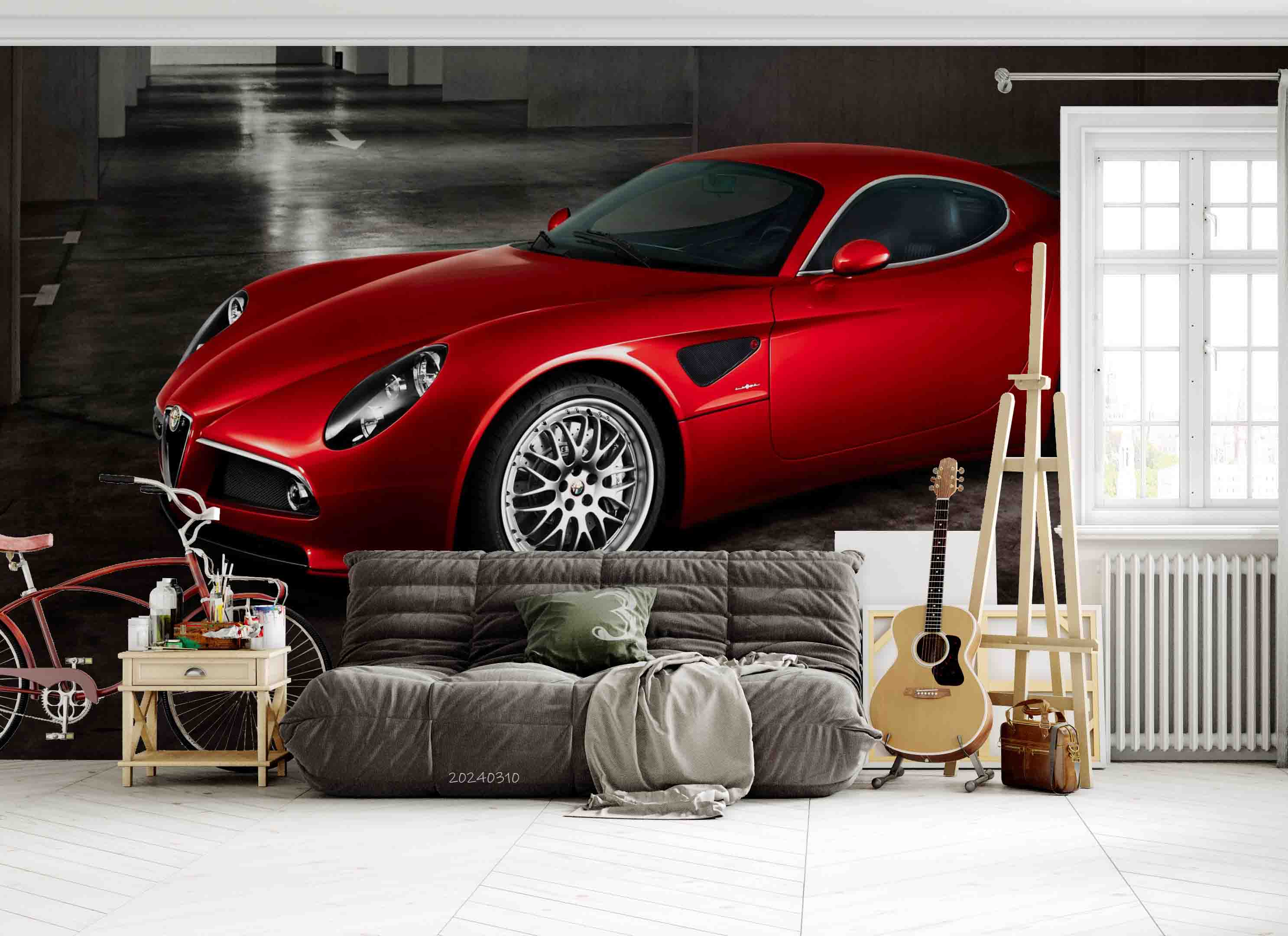 3D Red Sports Car Wallpaper Wall Mural Wall Decor Wall Art Wall Sticker Remoable Wallpaper