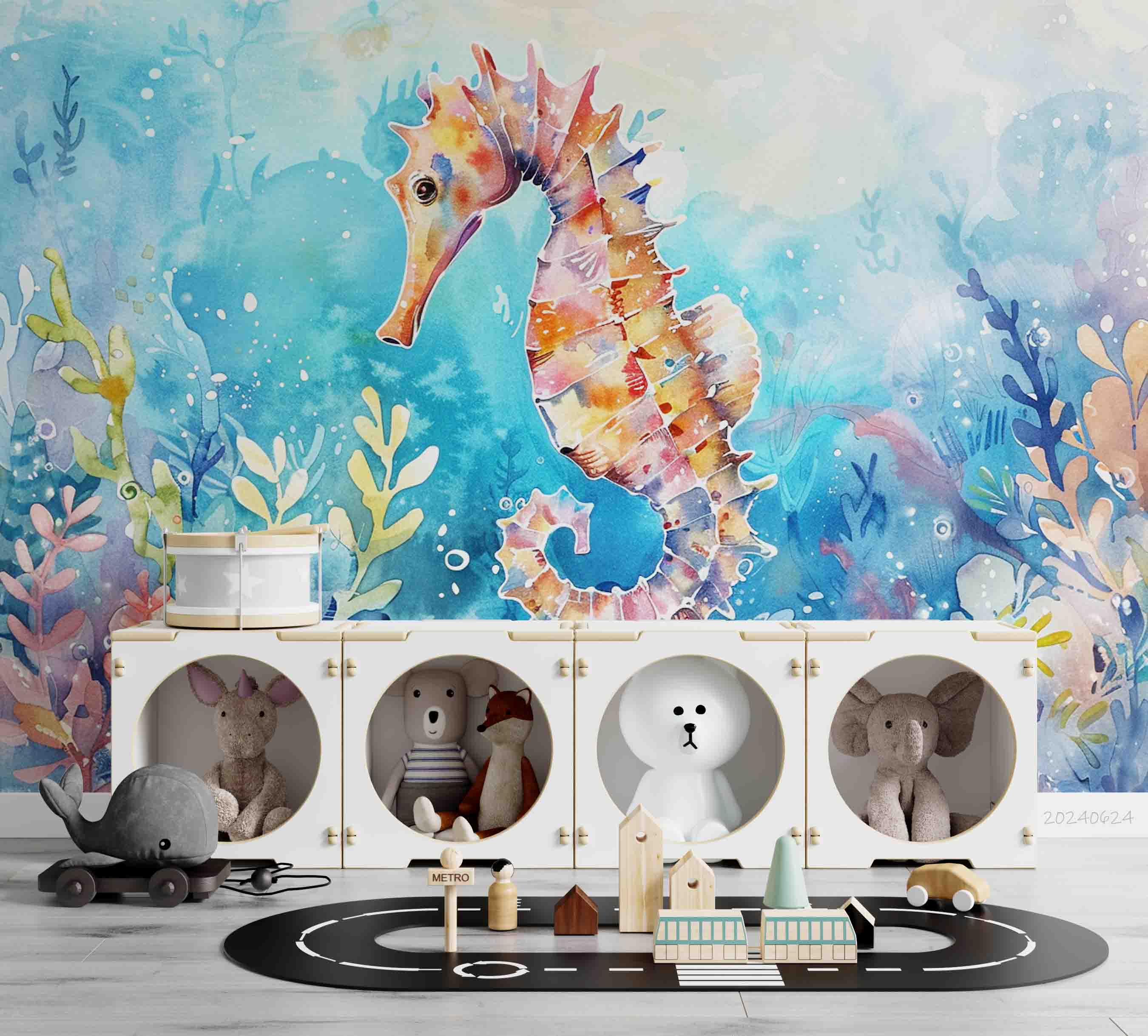 3D Sea Coral Sea Horse Froth Wall Mural Wallpaper YXL 671