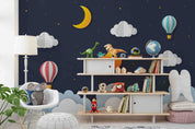 3D Moon Airplane Clouds paper airplane moon cloud scene wall mural wallpaper for nursery - view 3