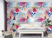 3D Watercolor Peony Skull Wreath Pattern Wall Mural Wallpaper GD 5193- Jess Art Decoration