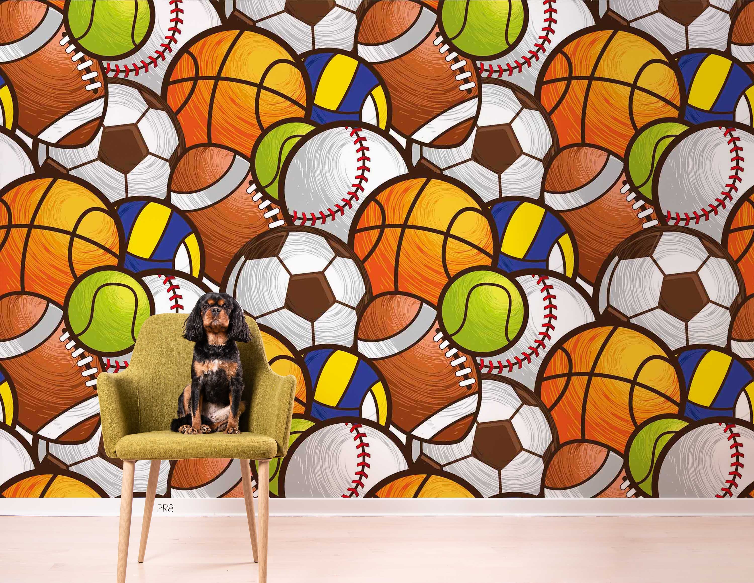 Watercolor Ball Set Sports Wallpaper sports & entertainment wall mural for games room or entertainment space