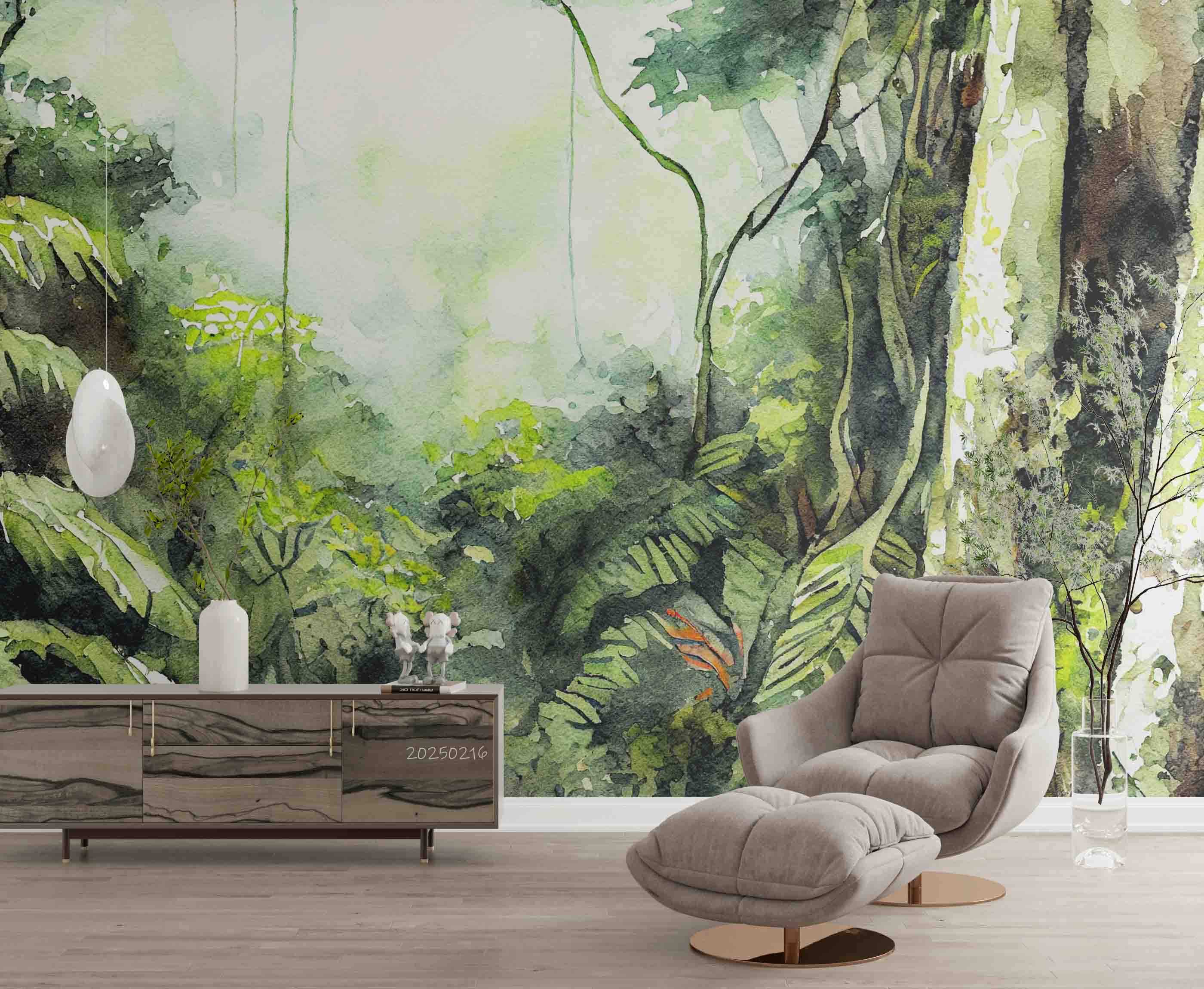 3D Watercolor Tropical Forest Coconut Tree Wallpaper Wall Mural Wall Decor Wall Art Wall Sticker Remoable Wallpaper LQH