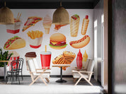 3D Hamburger Chips Ice Cream Pizza Chicken Leg Wall Mural Wallpaper YXL 269