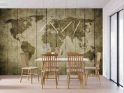 3D Vintage World Map Wooden Background Wall Mural Wallpaper GD 4383- Jess Art Decoration