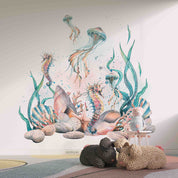 3D Animal Starfish Sea Horse Octopus Stone Wall Mural Wallpaper YXL 37