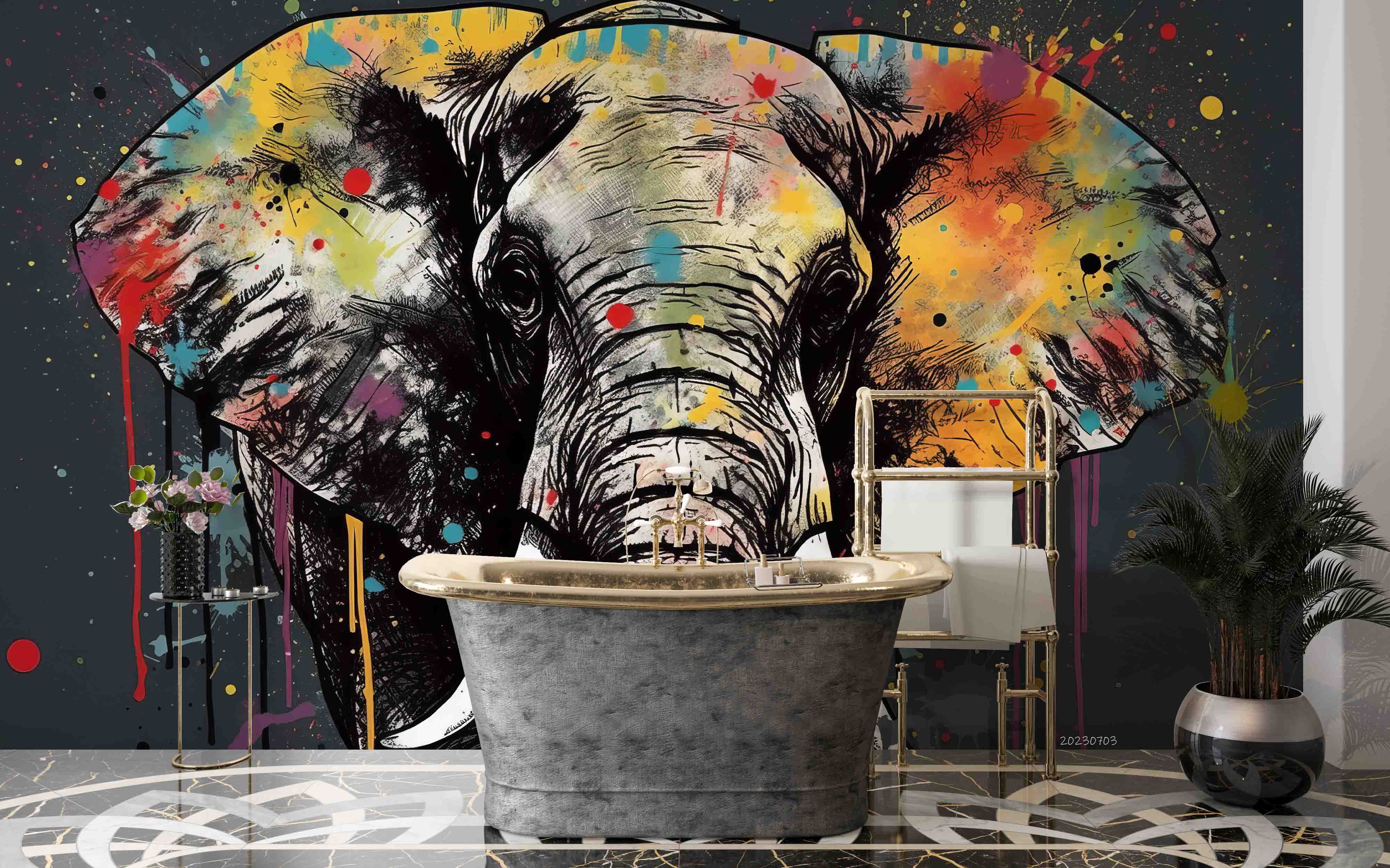 3D Animal Elephant Colours Wall Mural Wallpaper YXL 1837