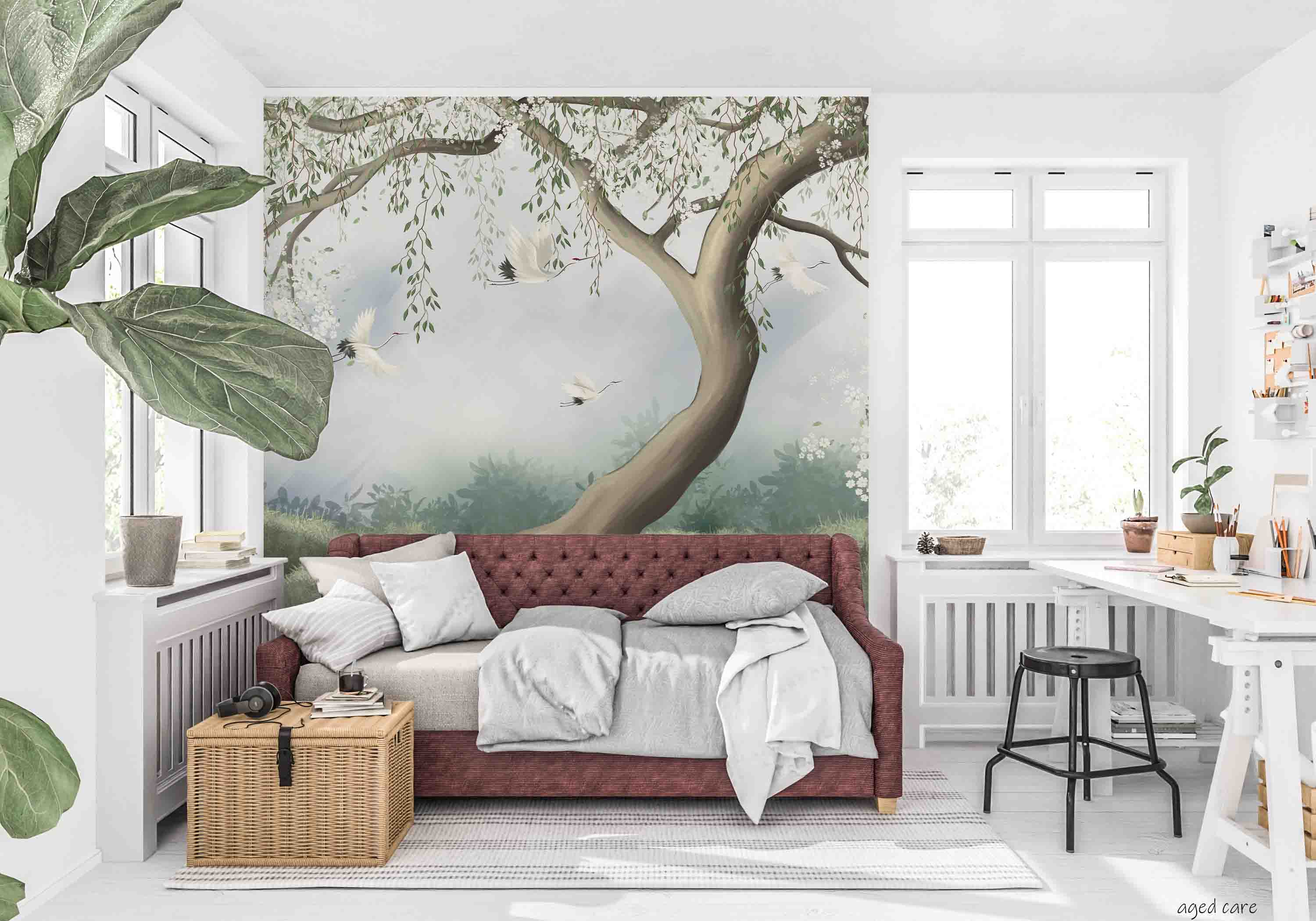 3D Aged Care Retirement Home Gerocomium Rest Home Crane Scenery Tree Wall Mural Wallpaper 20