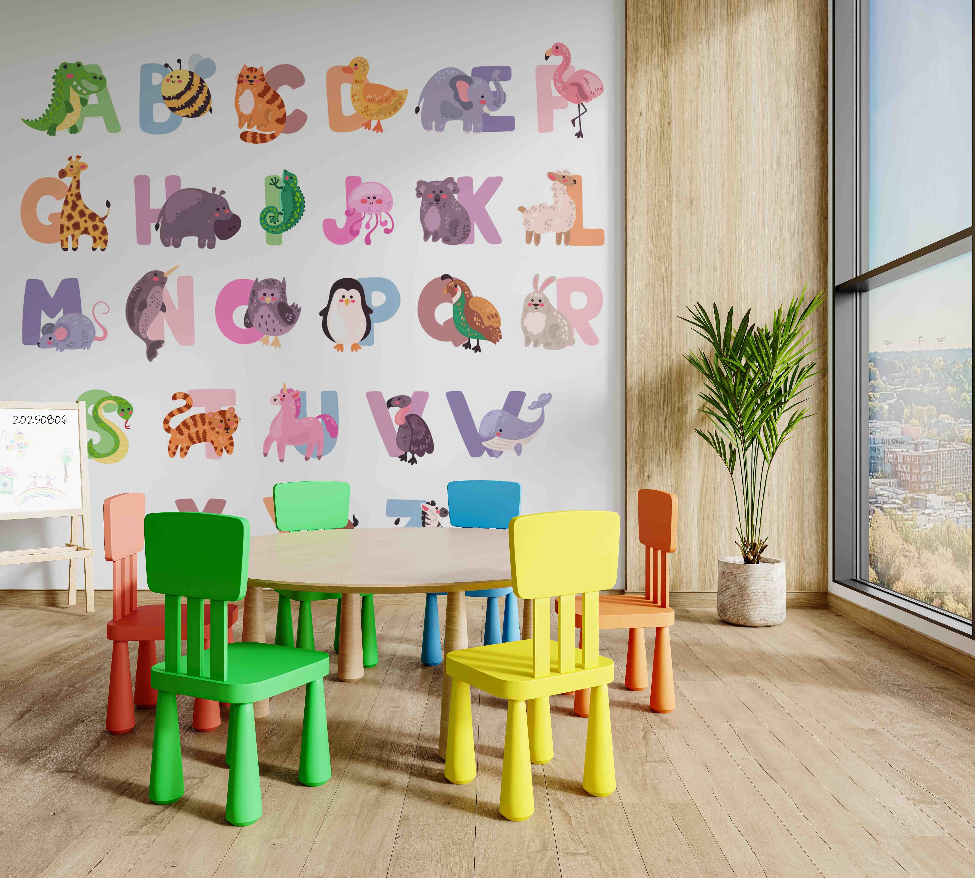 3D Childcare Nursery School Cartoon Kids Animals Letters Wall Mural Wallpaper JN 64