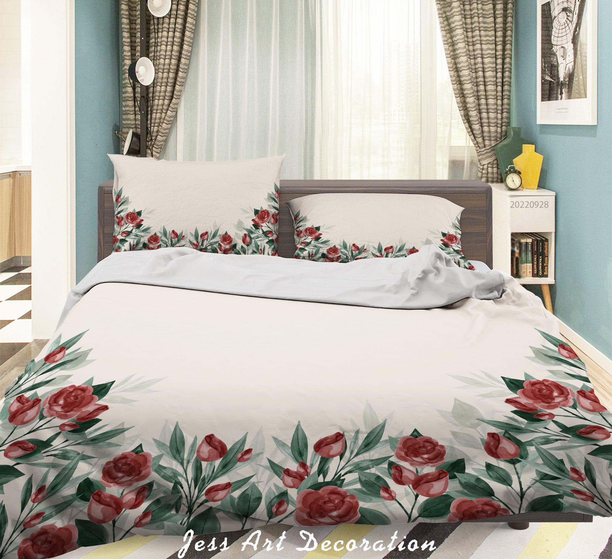 3D Floral Leaf Rose Quilt Cover Set Bedding Set Duvet Cover Pillowcase 361
