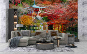 3D Building Lake Trees Autumn Landscape Wall Mural Wallpaper JN 374