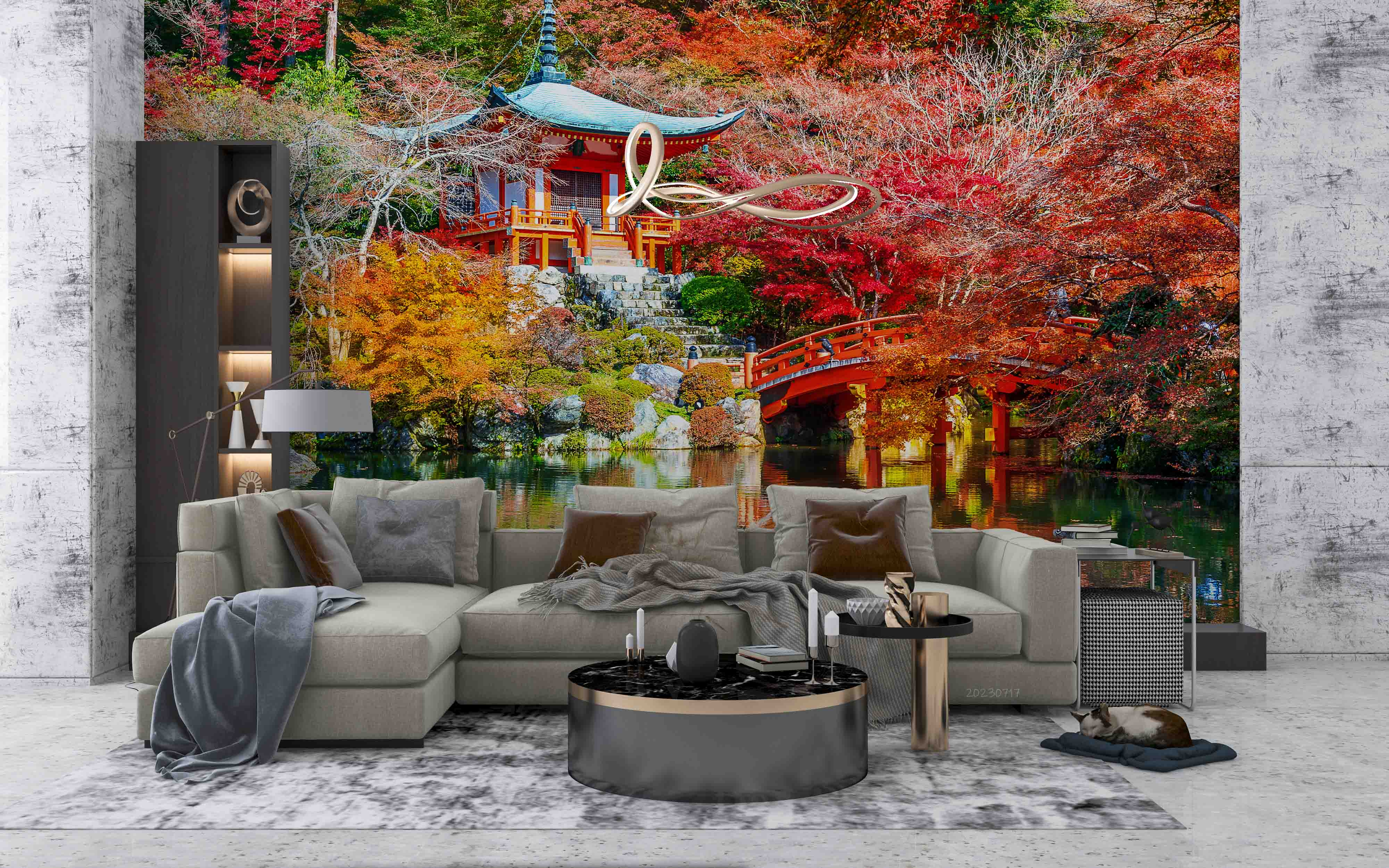 3D Building Lake Trees Autumn Landscape Wall Mural Wallpaper JN 374