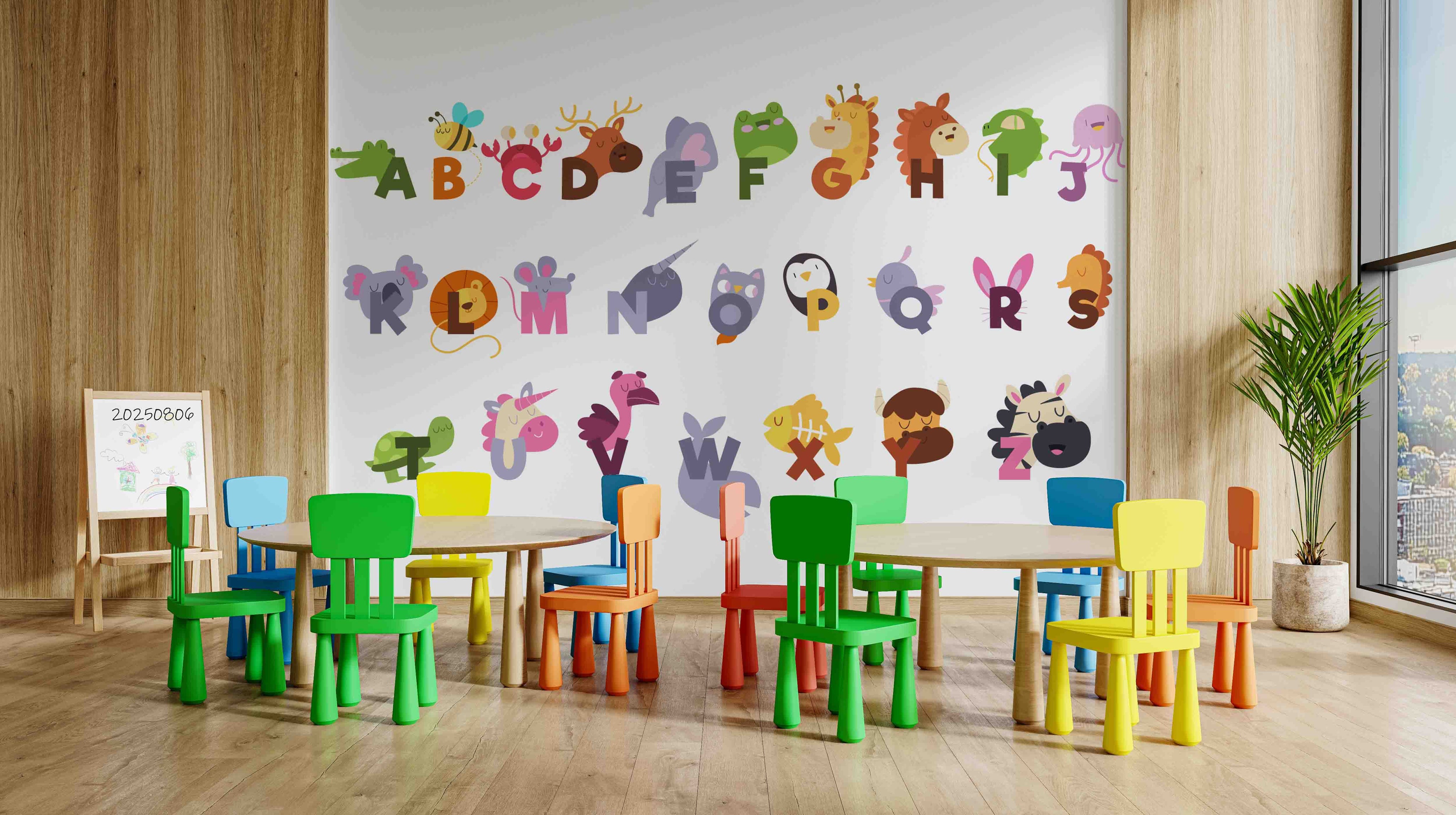 3D Childcare Nursery School Cartoon Kids Animals Letters Wall Mural Wallpaper JN 53