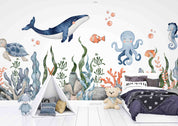 3D Animal Octopus Sea Turtle Coral Stone Fish Whale Wall Mural Wallpaper YXL 41