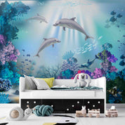 3D Animal Sea Fish Coral Dolphin Wall Mural Wallpaper YXL 2490