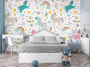 3D Cartoon Unicorn Cloud Rain Star Bird Wall Mural Wallpaper GD 4715- Jess Art Decoration