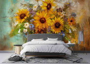 3D Yellow Sunflower Flower Oil Painting Wallpaper Wall Mural Wall Decor Wall Art Wall Sticker Remoable Wallpaper LQH 40