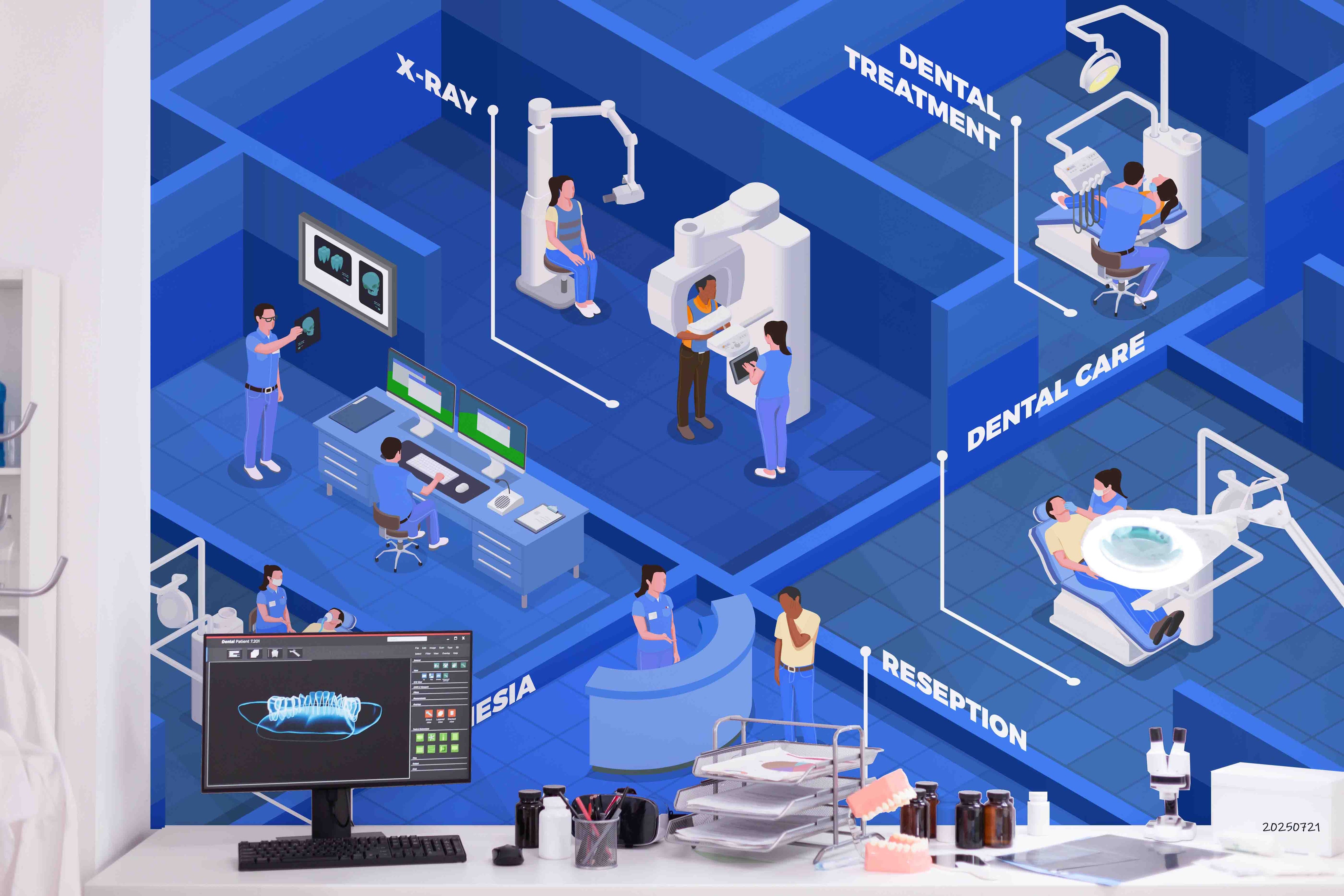 3D Clinic Hospital Rehabilitation Center Stomatology Dentistry Healthy Wall Mural Wallpaper JN 3