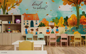 3D Childcare Nursery School Cartoon Child Schoolyard  Wall Mural Wallpaper JN