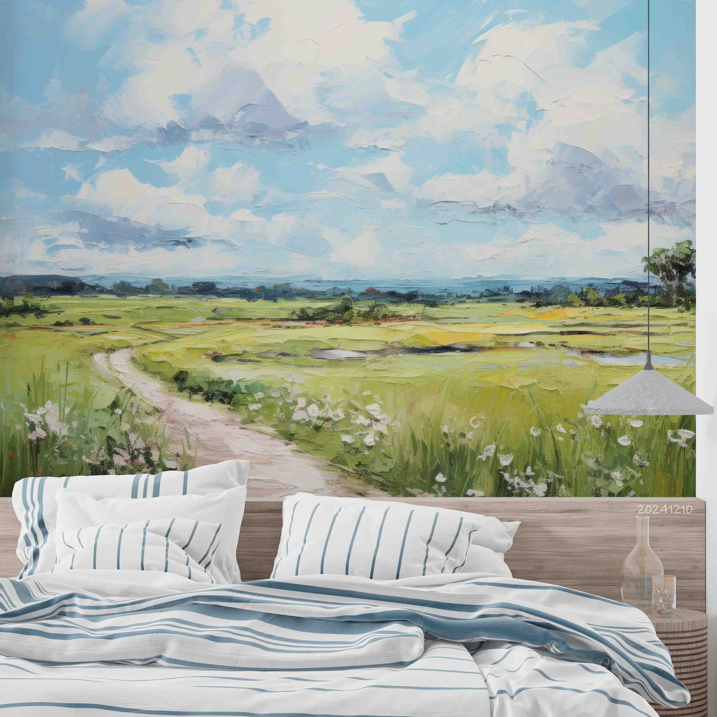 3D Sky Grassland Landscape Oil Painting Wallpaper Wall Mural Wall Decor Wall Art Wall Sticker Remoable Wallpaper LQH 9