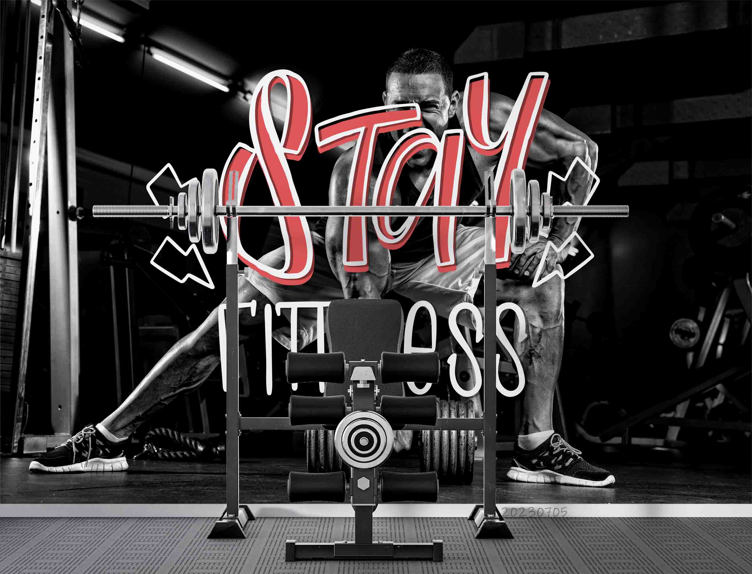 3D Fitness Person Letter Dumbbell Wall Mural Wallpaper YXL 1725
