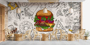 3D Restaurant Snack Bar Diner Fast Food Hamburger Pizza dessert Wall Mural Wallpaper 10
