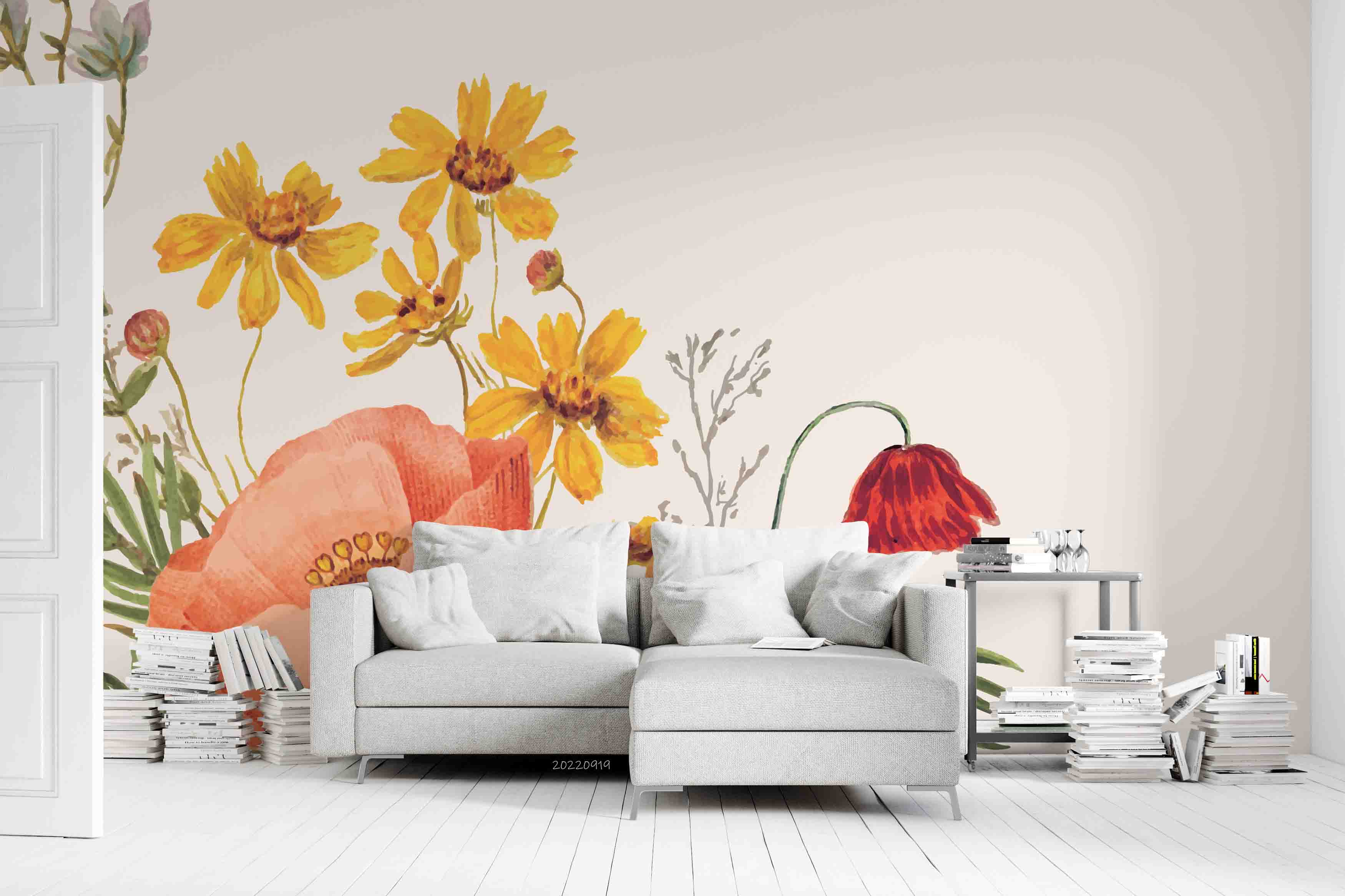 3D Vintage Yellow Floral Background Wall Mural Wallpaper GD 3424- Jess Art Decoration