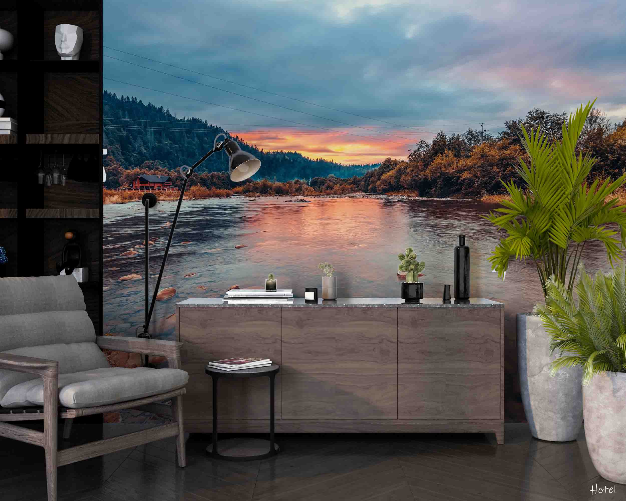 3D Hotel Inn Motel Hostel Resort Manor Landscape Wall Mural Wallpaper 0