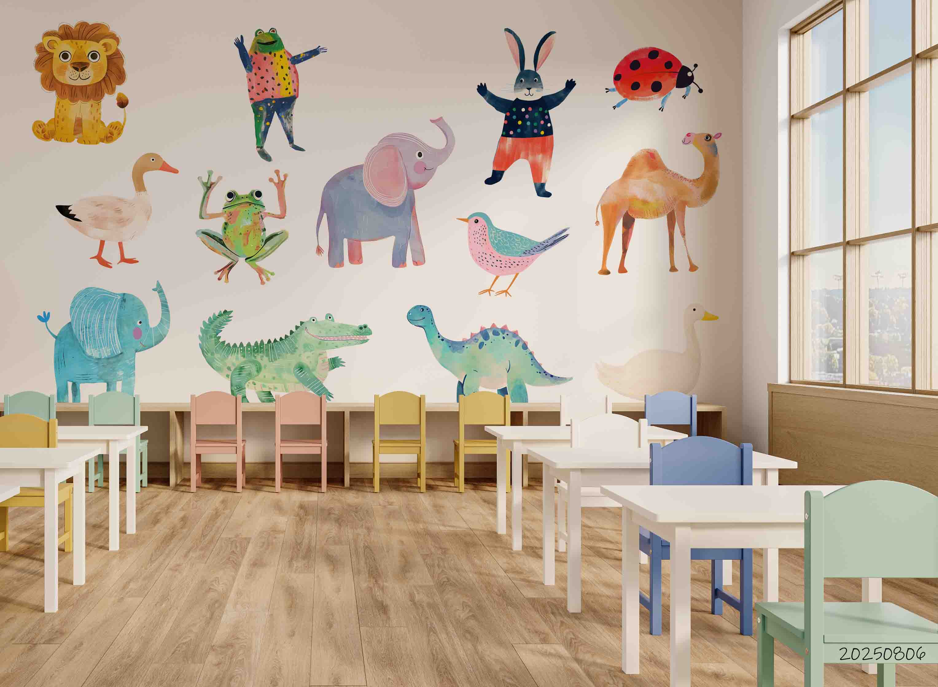 3D Childcare Nursery School Cartoon Animals Kids Wall Mural Wallpaper JN