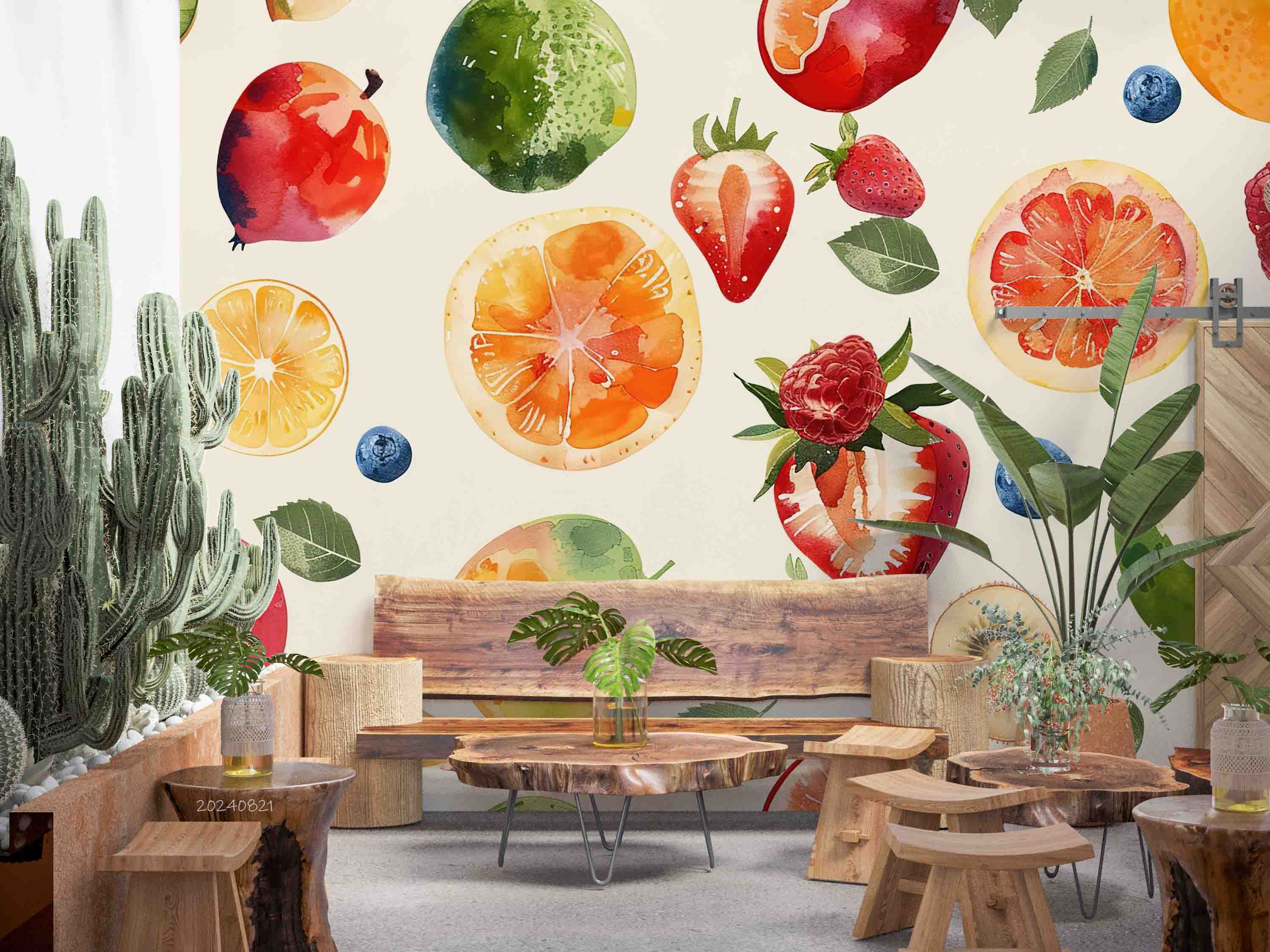 3D Pattern Apple Peach Strawberry Orange Wall Mural Wallpaper YXL 255