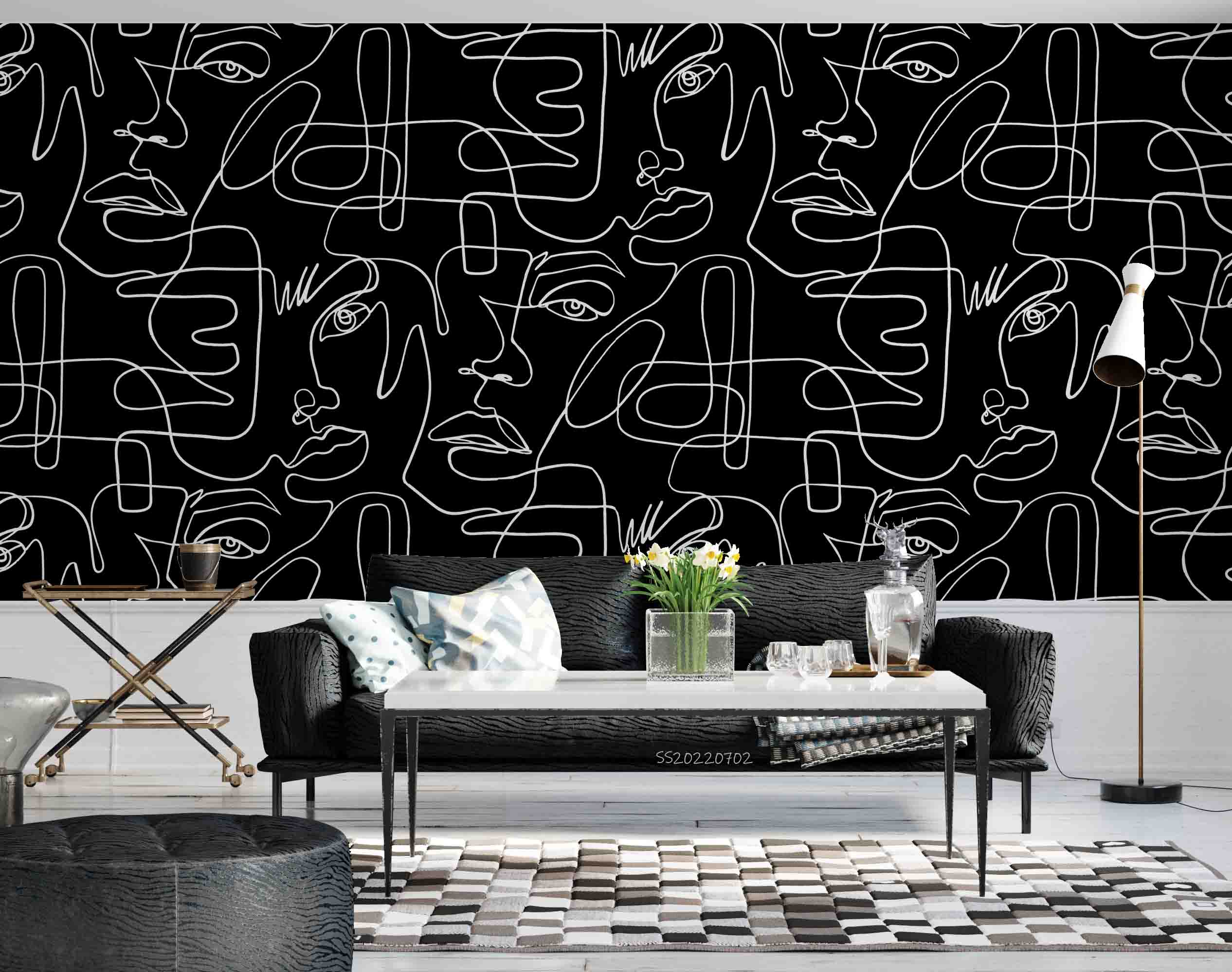 3D Abstract White Lines Blackboard Wall Mural Wallpaper GD 5079- Jess Art Decoration