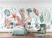 3D Animal Starfish Coral Sea Horse Octopus Shell Wall Mural Wallpaper YXL 18