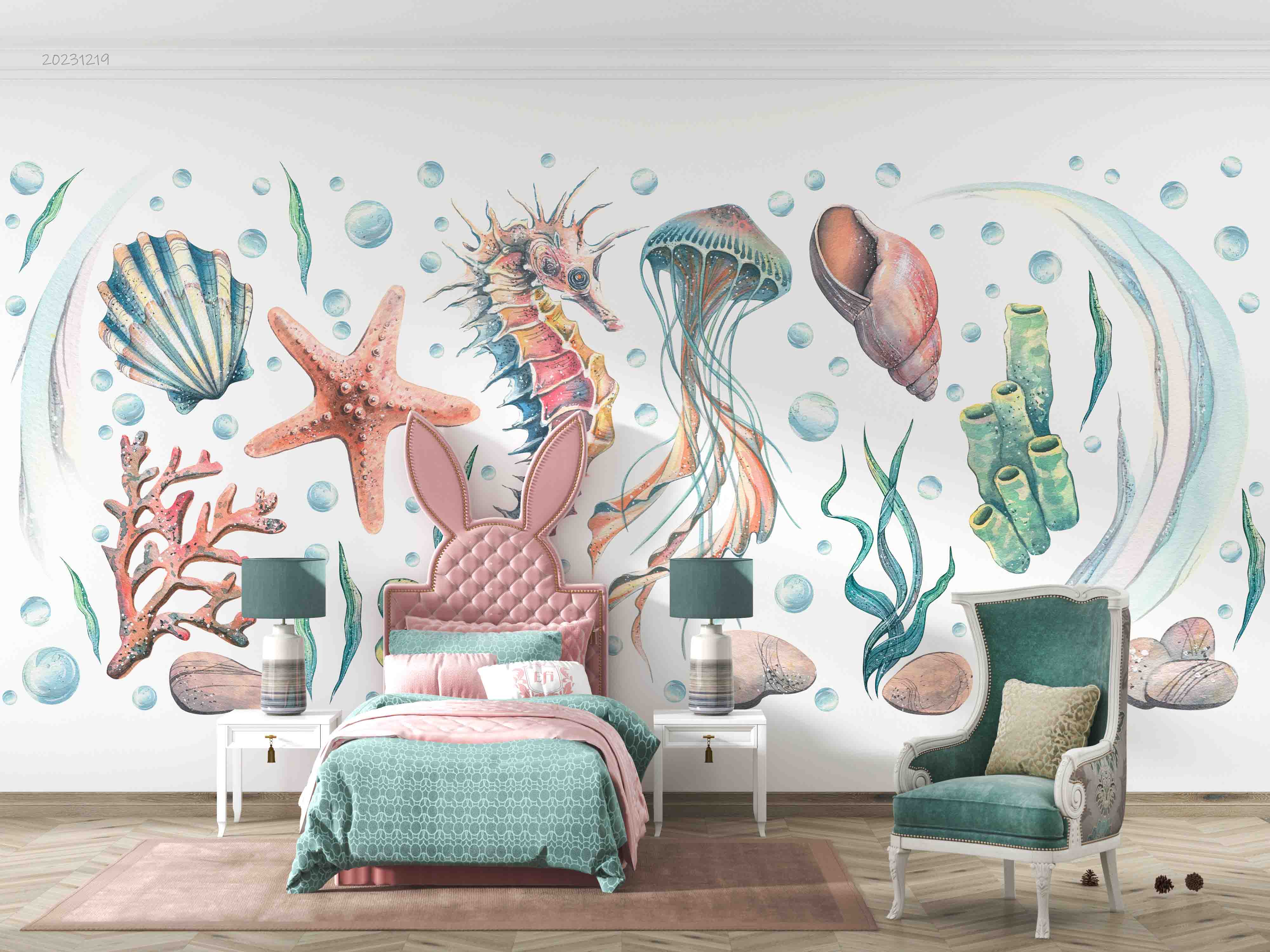 3D Animal Starfish Coral Sea Horse Octopus Shell Wall Mural Wallpaper YXL 18