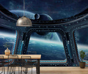 3D Space Planet Space Station Window View Wall Mural Wallpaper GD 4828- Jess Art Decoration