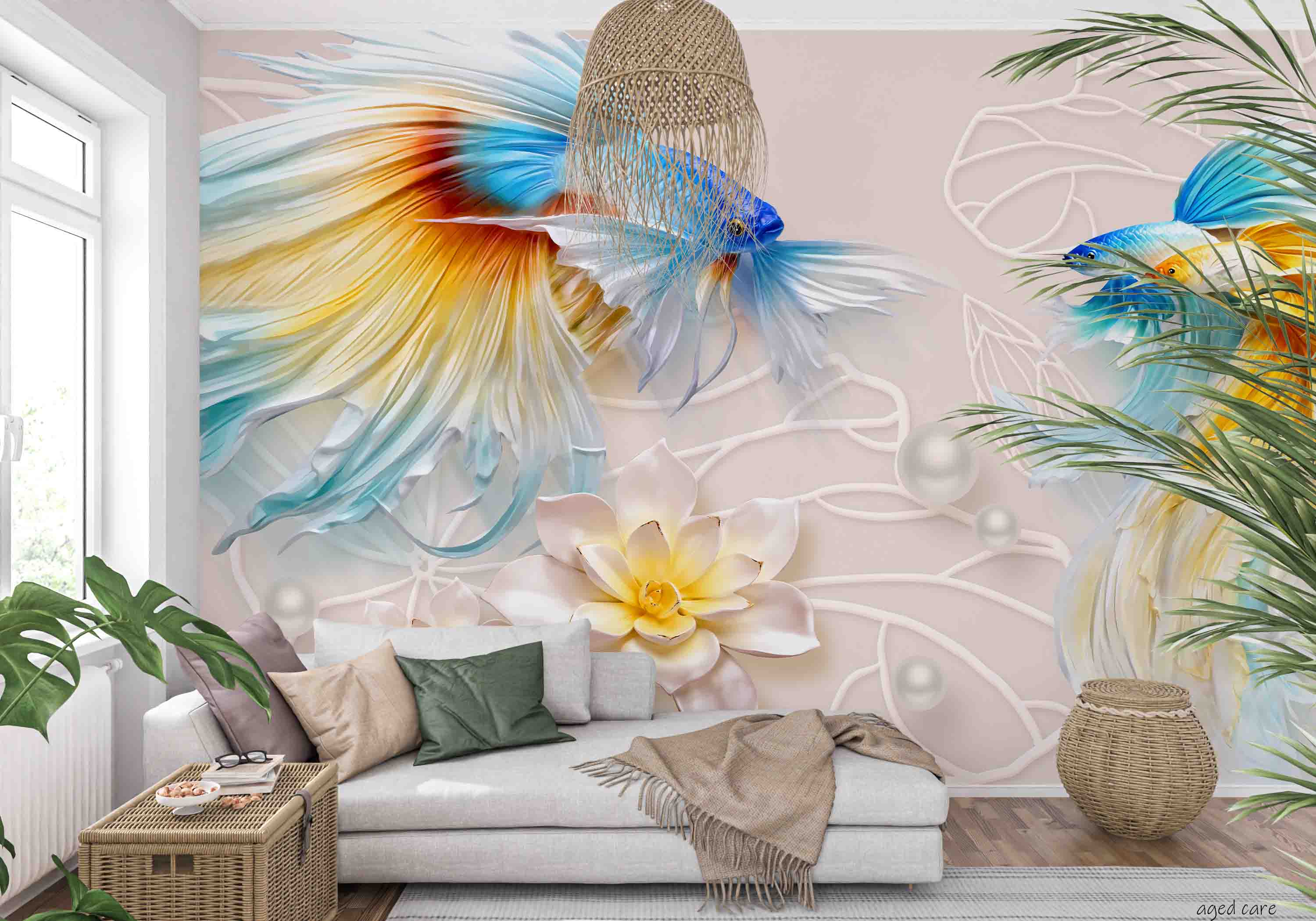 3D Aged Care Retirement Home Gerocomium Rest Home Fish Floral Wall Mural Wallpaper 9