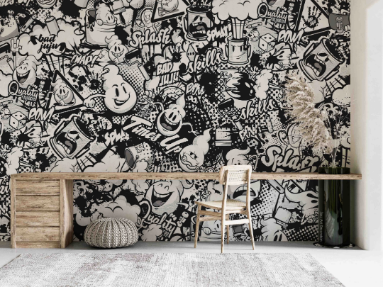 Graffiti Letter Cup Gray Wallpaper typography graffiti wall mural for teen room or studio