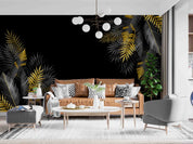 3D Silver Gold Tropical Leaf Frame Wall Mural Wallpaper GD 3337- Jess Art Decoration