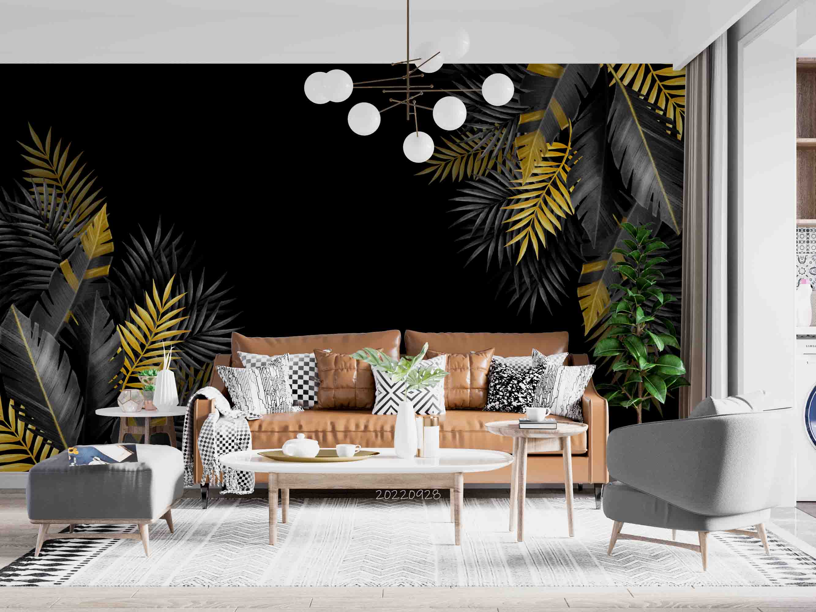 3D Silver Gold Tropical Leaf Frame Wall Mural Wallpaper GD 3337- Jess Art Decoration